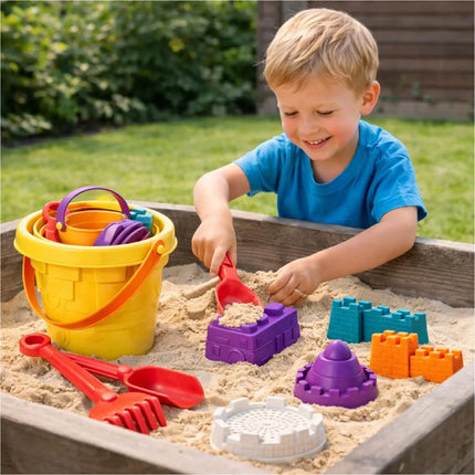 Sandspielzeug Set für Kinder – Sandkastenspielzeug mit Sandförmchen, Schaufel, Rechen & Sieben für Jungen & Mädchen (11 teilig)