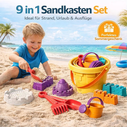 Sandspielzeug Set für Kinder – Sandkastenspielzeug mit Sandförmchen, Schaufel, Rechen & Sieben für Jungen & Mädchen (11 teilig)