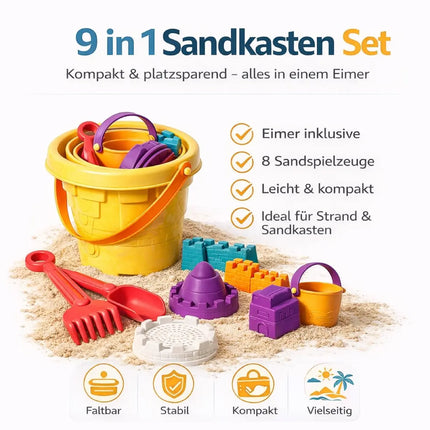 Sandspielzeug Set für Kinder – Sandkastenspielzeug mit Sandförmchen, Schaufel, Rechen & Sieben für Jungen & Mädchen (11 teilig)