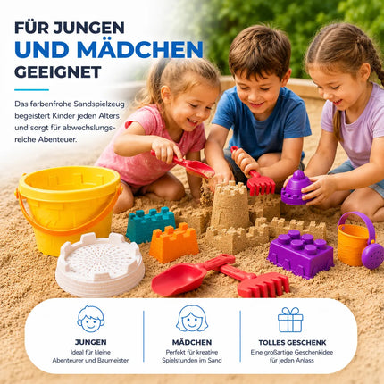 Sandspielzeug Set für Kinder – Sandkastenspielzeug mit Sandförmchen, Schaufel, Rechen & Sieben für Jungen & Mädchen (11 teilig)