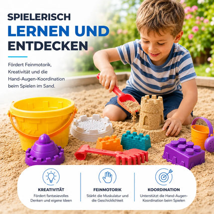 Sandspielzeug Set für Kinder – Sandkastenspielzeug mit Sandförmchen, Schaufel, Rechen & Sieben für Jungen & Mädchen (11 teilig)