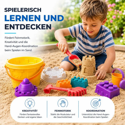 Sandspielzeug Set für Kinder – Sandkastenspielzeug mit Sandförmchen, Schaufel, Rechen & Sieben – Detailansicht 4