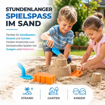 Sandspielzeug Set für Kinder – Sandkastenspielzeug mit Sandförmchen, Schaufel, Rechen & Sieben für Jungen & Mädchen (4 teilig)