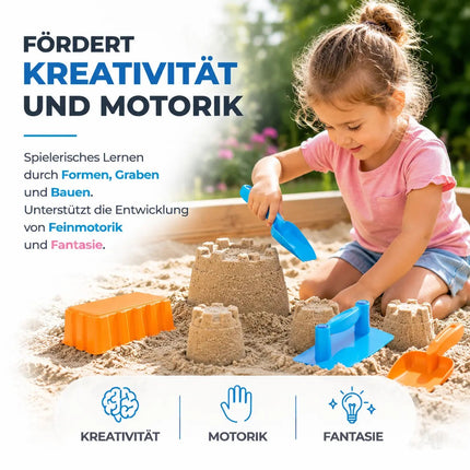 Sandspielzeug Set für Kinder – Sandkastenspielzeug mit Sandförmchen, Schaufel, Rechen & Sieben – Detailansicht 3