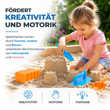 Sandspielzeug Set für Kinder – Sandkastenspielzeug mit Sandförmchen, Schaufel, Rechen & Sieben für Jungen & Mädchen (4 teilig)