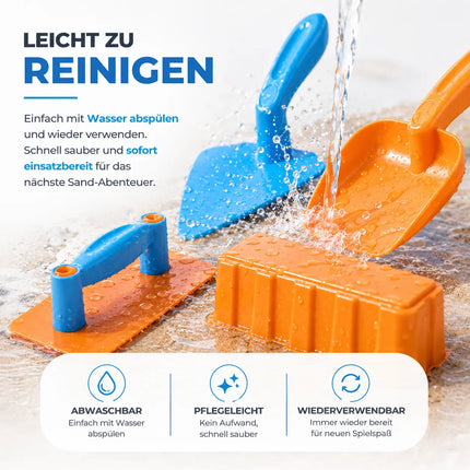 Sandspielzeug Set für Kinder – Sandkastenspielzeug mit Sandförmchen, Schaufel, Rechen & Sieben für Jungen & Mädchen (4 teilig)