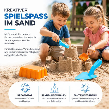 Sandspielzeug Set für Kinder – Sandkastenspielzeug mit Sandförmchen, Schaufel, Rechen & Sieben – Detailansicht 7