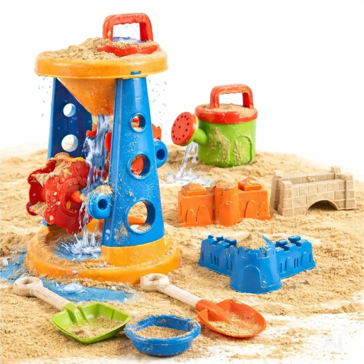 Sandspielzeug Set für Kinder – Sandkastenspielzeug mit Sandförmchen, Schaufel, Rechen & Sieben für Jungen & Mädchen (9 teilig mit Mühle)
