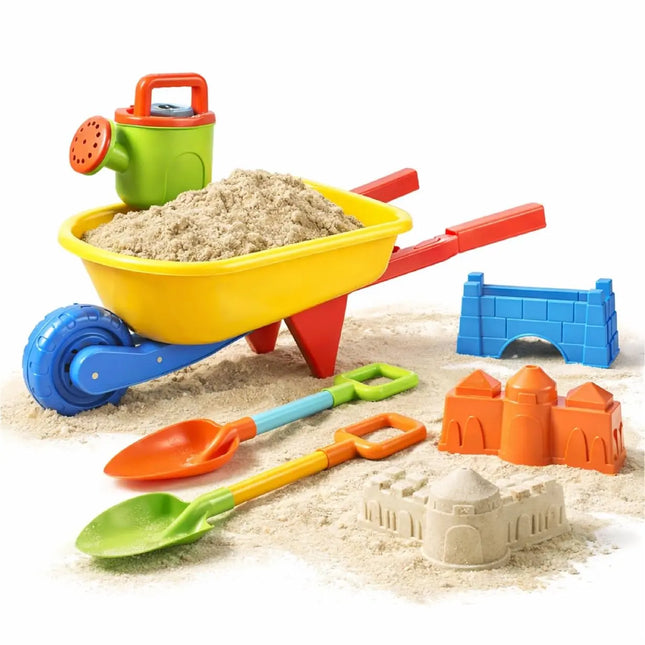 Sandspielzeug Set für Kinder – Sandkastenspielzeug mit Sandförmchen, Schaufel, Rechen & Sieben für Jungen & Mädchen (9 teilig mit Schubkarre)
