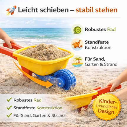 Sandspielzeug Set für Kinder – Sandkastenspielzeug mit Sandförmchen, Schaufel, Rechen & Sieben für Jungen & Mädchen (9 teilig mit Schubkarre)