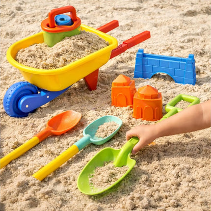 Sandspielzeug Set für Kinder – Sandkastenspielzeug mit Sandförmchen, Schaufel, Rechen & Sieben für Jungen & Mädchen (9 teilig mit Schubkarre)