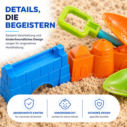Sandspielzeug Set für Kinder – Sandkastenspielzeug mit Sandförmchen, Schaufel, Rechen & Sieben für Jungen & Mädchen (9 teilig mit Schubkarre)