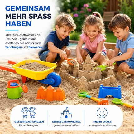 Sandspielzeug Set für Kinder – Sandkastenspielzeug mit Sandförmchen, Schaufel, Rechen & Sieben – Detailansicht 3