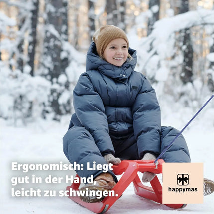 Schlittenseil - Zugseil für Schlitten 150 cm - mit Schlaufe Aus Holz - Griff Kordel Leine Zugleine für Bob & Rodeln im Winter, Kinder