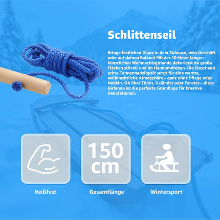 Schlittenseil - Zugseil für Schlitten 150 cm - mit Schlaufe Aus Holz