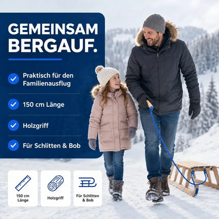 Schlittenseil - Zugseil für Schlitten 150 cm - mit Schlaufe Aus Holz – Detailansicht 2