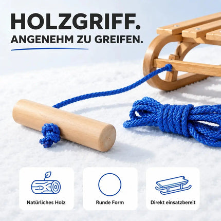 Schlittenseil - Zugseil für Schlitten 150 cm - mit Schlaufe Aus Holz – Detailansicht 8