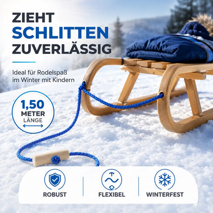 Schlittenseil blau Seil Zugseil 1,50 mtr - 150 cm Schlaufe Griff Kordel Leine Zugleine für Schlitten & Bonb & Rodeln