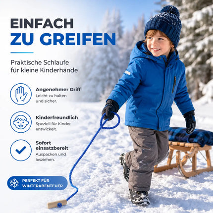 Schlittenseil blau Seil Zugseil 1,50 mtr - 150 cm Schlaufe Griff Kordel Leine Zugleine für Schlitten & Bonb & Rodeln
