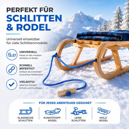 Schlittenseil blau Seil Zugseil 1,50 mtr - 150 cm Schlaufe Griff Kordel Leine Zugleine für Schlitten & Bonb & Rodeln