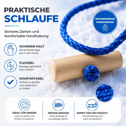 Schlittenseil blau Seil Zugseil 1,50 mtr - 150 cm Schlaufe Griff Kordel Leine Zugleine für Schlitten & Bonb & Rodeln