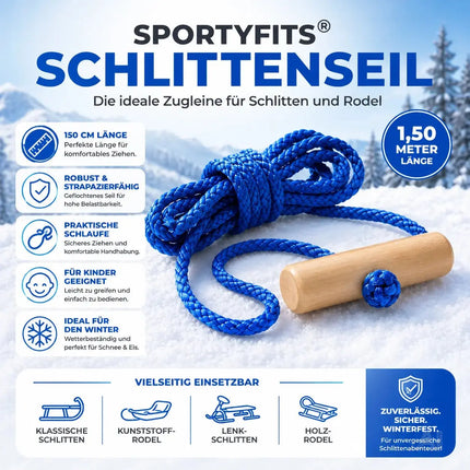 Schlittenseil blau Seil Zugseil 1,50 mtr - 150 cm Schlaufe Griff Kordel Leine Zugleine – Detailansicht 7