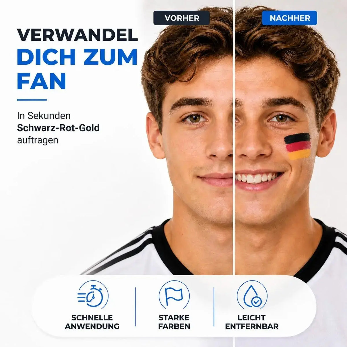Schminkstift Deutschland Fan schwarz, rot, gelb (Gold), als Deko, Dekoration, Partydeko – Detailansicht 6