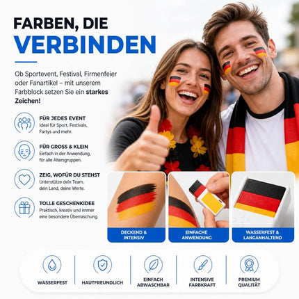 Schminkstift Deutschland Fan schwarz, rot, gelb (Gold), als Deko, Dekoration, Partydeko für Fußball WM 2026