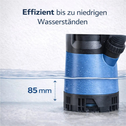 Schmutzwasser Tauchpumpe 400 W 7500 l/h – flachsaugend für Überschwemmung & Hochwasser, 5 m Förderhöhe, 4 m Eintauchtiefe, 10 m Kabel, Schwimmerschalter, Thermoschutz