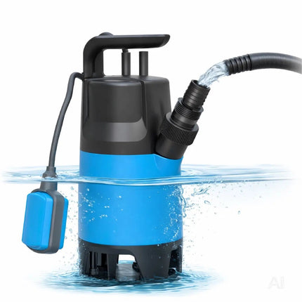 Schmutzwasser Tauchpumpe 400 W 7500 l/h – flachsaugend für Überschwemmung & Hochwasser, 5 m Förderhöhe, 4 m Eintauchtiefe, 10 m Kabel, Schwimmerschalter, Thermoschutz