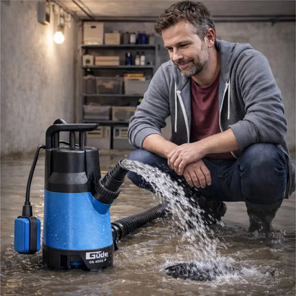 Schmutzwasserpumpe 400 Watt 7500 l/h – Tauchpumpe flachsaugend für Überschwemmung & Hochwasser, 5 m Förderhöhe, 4 m Tauchtiefe, 10 m Kabel, Thermoschutz, Noryllaufrad