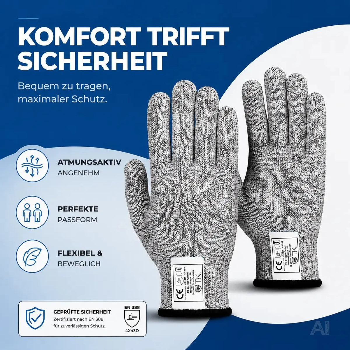 Schnittschutzhandschuhe EN 388 - Unisex Größe 10 - Schnittfeste Handschuhe & Küchenhandschuhe