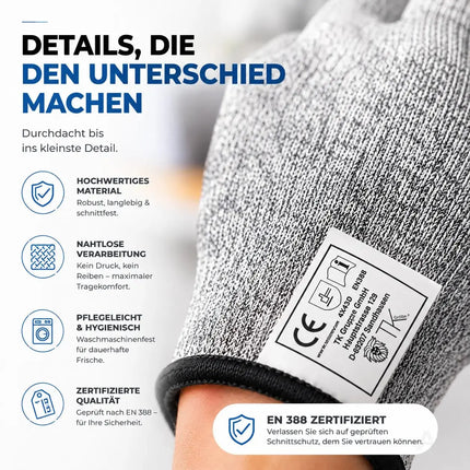 Schnittschutzhandschuhe EN 388 – schnittfest für Küche – Kinder ab 8 Jahren – Schnittschutz Handschuhe & Kettenhandschuhe