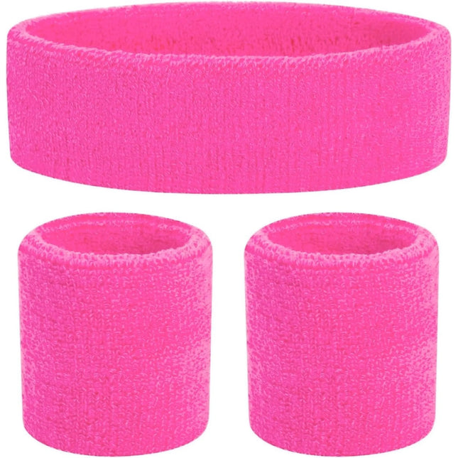 Schweißband 3 in 1 pink Fasching Set mit Stirnband - als Accessoire Vokuhila Kostüm zu Retro