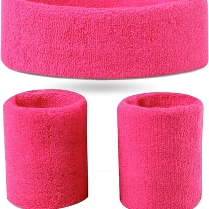 Schweißband Set - 3 in1- pink Set mit Stirnband - als Accessoire Vokuhila Kostüm zu Retro neon 80er 90er Outfit Fasching & Karneval
