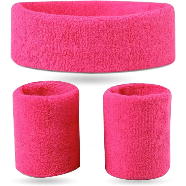 Schweißband Set - 3 in1- pink Set mit Stirnband - als Accessoire Vokuhila Kostüm zu Retro neon 80er 90er Outfit Fasching & Karneval