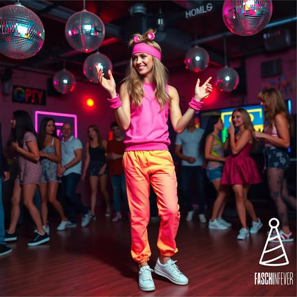 Schweißband Set - 3 in1- pink Set mit Stirnband - als Accessoire Vokuhila Kostüm zu Retro neon 80er 90er Outfit Fasching & Karneval