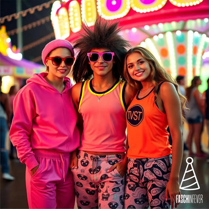Schweißband Set - 3 in1- pink Set mit Stirnband - als Accessoire Vokuhila Kostüm zu Retro neon 80er 90er Outfit Fasching & Karneval