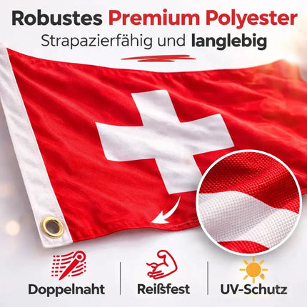 Schweiz Flagge 90x150 cm – WM 2026 Fahne Fanartikel aus strapazierfähigem Polyester – Detailansicht 2