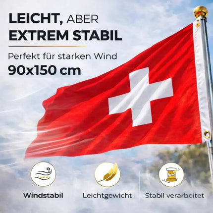 Schweiz Flagge 90x150 cm – WM 2026 Fahne Fanartikel aus strapazierfähigem Polyester – Detailansicht 3