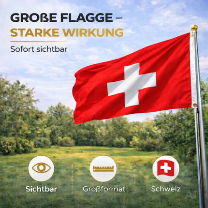 Schweiz Flagge 90x150 cm – WM 2026 Fahne Fanartikel aus strapazierfähigem Polyester – Detailansicht 4