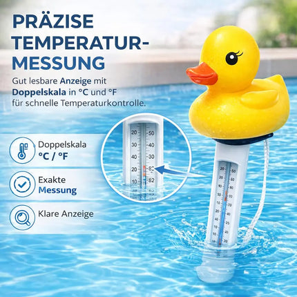 Schwimmendes Pool Thermometer – Wasserthermometer für Pool, Whirlpool & Schwimmbad mit präziser Temperaturmessung (Ente)