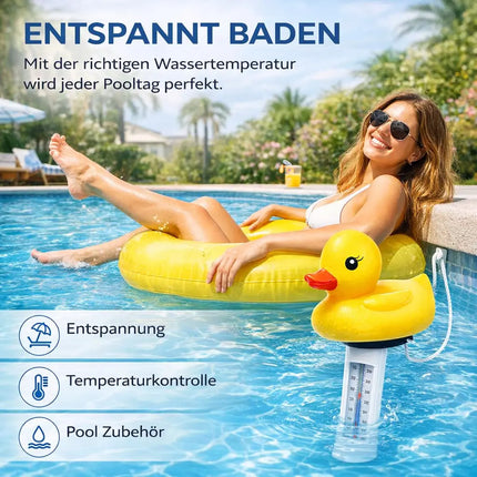 Schwimmendes Pool Thermometer – Wasserthermometer für Pool, Whirlpool & Schwimmbad mit präziser Temperaturmessung (Ente)