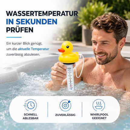 Schwimmendes Pool Thermometer – Wasserthermometer für Pool, Whirlpool & Schwimmbad mit präziser Temperaturmessung (Ente)