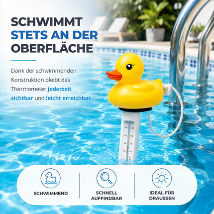 Schwimmendes Pool Thermometer – Wasserthermometer für Pool, Whirlpool & Schwimmbad mit präziser Temperaturmessung (Ente)