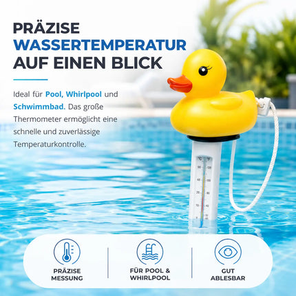 Schwimmendes Pool Thermometer – Wasserthermometer für Pool, Whirlpool & Schwimmbad mit präziser Temperaturmessung (Ente)