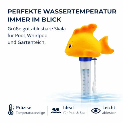 Schwimmendes Pool Thermometer – Wasserthermometer für Pool, Whirlpool & Schwimmbad mit präziser Temperaturmessung (Fisch)
