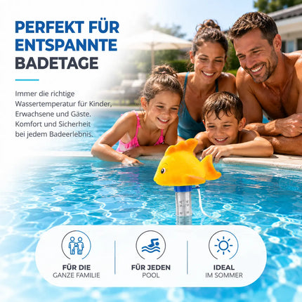 Schwimmendes Pool Thermometer – Wasserthermometer für Pool, Whirlpool & Schwimmbad mit präziser Temperaturmessung (Fisch)