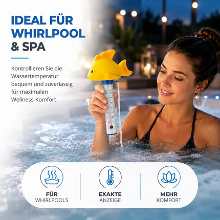 Schwimmendes Pool Thermometer – Wasserthermometer für Pool, Whirlpool & Schwimmbad mit präziser Temperaturmessung (Fisch)