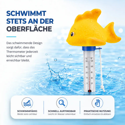 Schwimmendes Pool Thermometer – Wasserthermometer für Pool, Whirlpool & Schwimmbad mit präziser Temperaturmessung (Fisch)